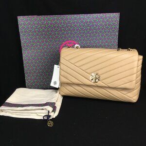 NEW Tory Burch Kira Chevron Large Convertible Should bag in light beg